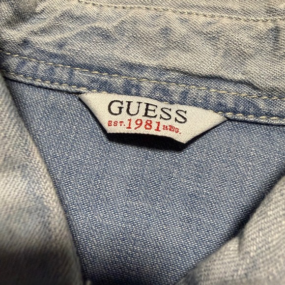 Guess Denim Western Shirt Womens S Light Wash Pearl Snap Button Down Vintage - Picture 9 of 13